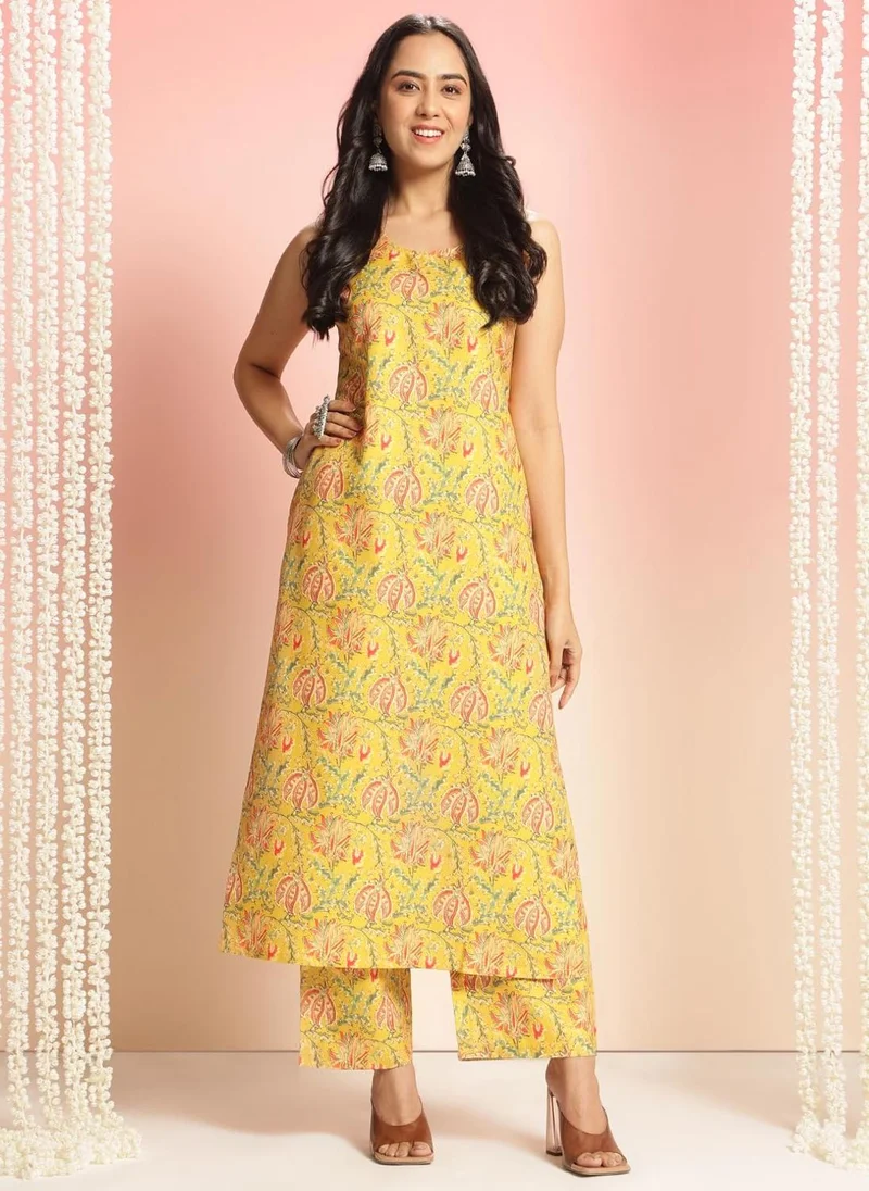 GoSriKi  GoSriKi Women's Rayon Viscose Straight Printed Kurta with Palazzo (CUBU YELLOW-VKS01-GS_5XL_Yellow_XXXXX-Large) for Women | Best Price UAE
